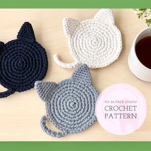 Crochet PATTERN: Minimalist Cat Coaster | Instant Download PDF | Kitty Mug Rug| Farmhouse Table Decor| DIY Amigurumi Coaster| Cat Lover Gift