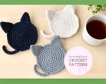 Crochet PATTERN: Minimalist Cat Coaster | Instant Download PDF | Kitty Mug Rug| Farmhouse Table Decor| DIY Amigurumi Coaster| Cat Lover Gift