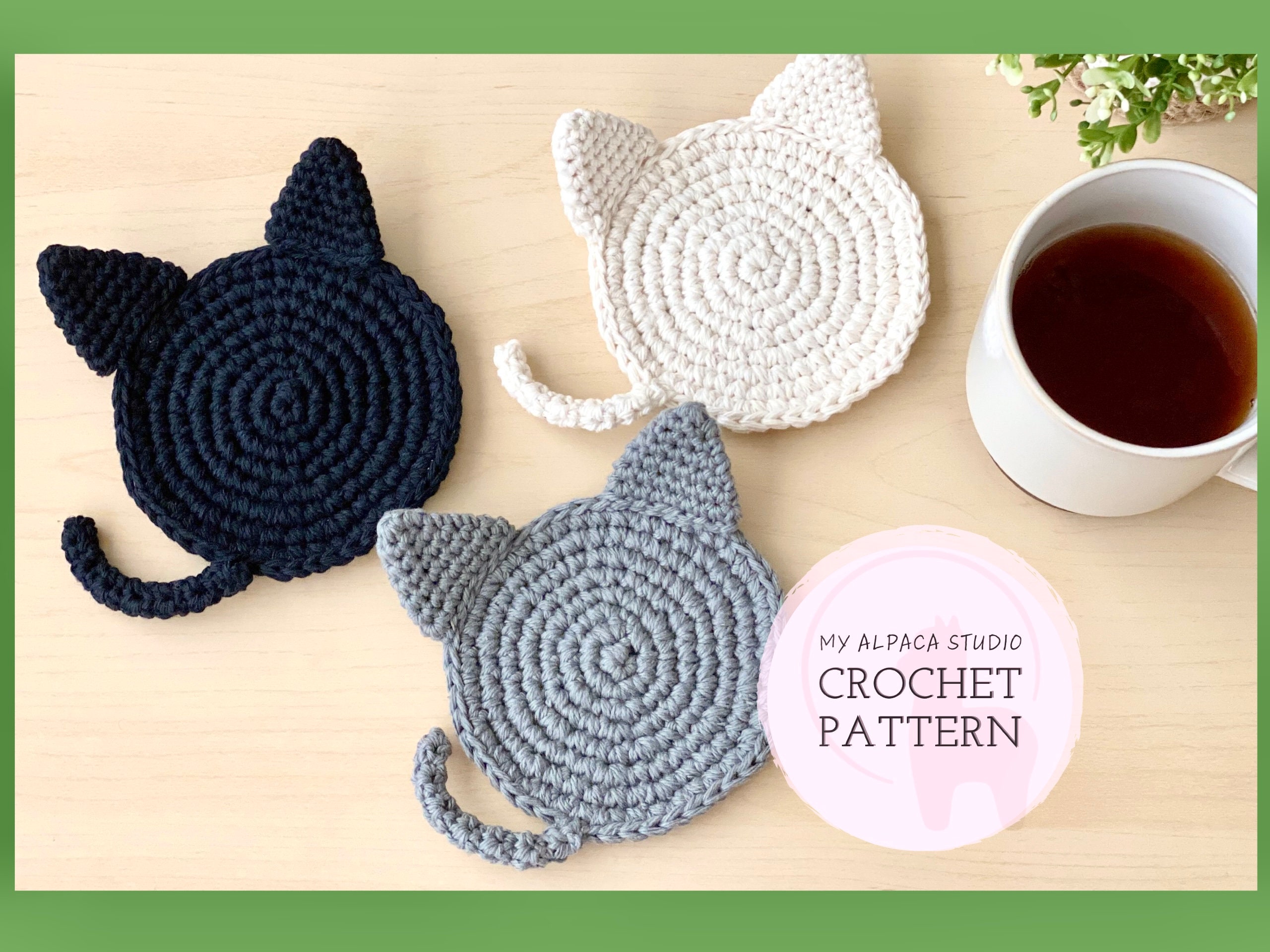 Crochet PATTERN: Minimalist Cat Coaster Instant Download PDF Kitty Mug Rug  Farmhouse Table Decor DIY Amigurumi Coaster Cat Lover Gift 