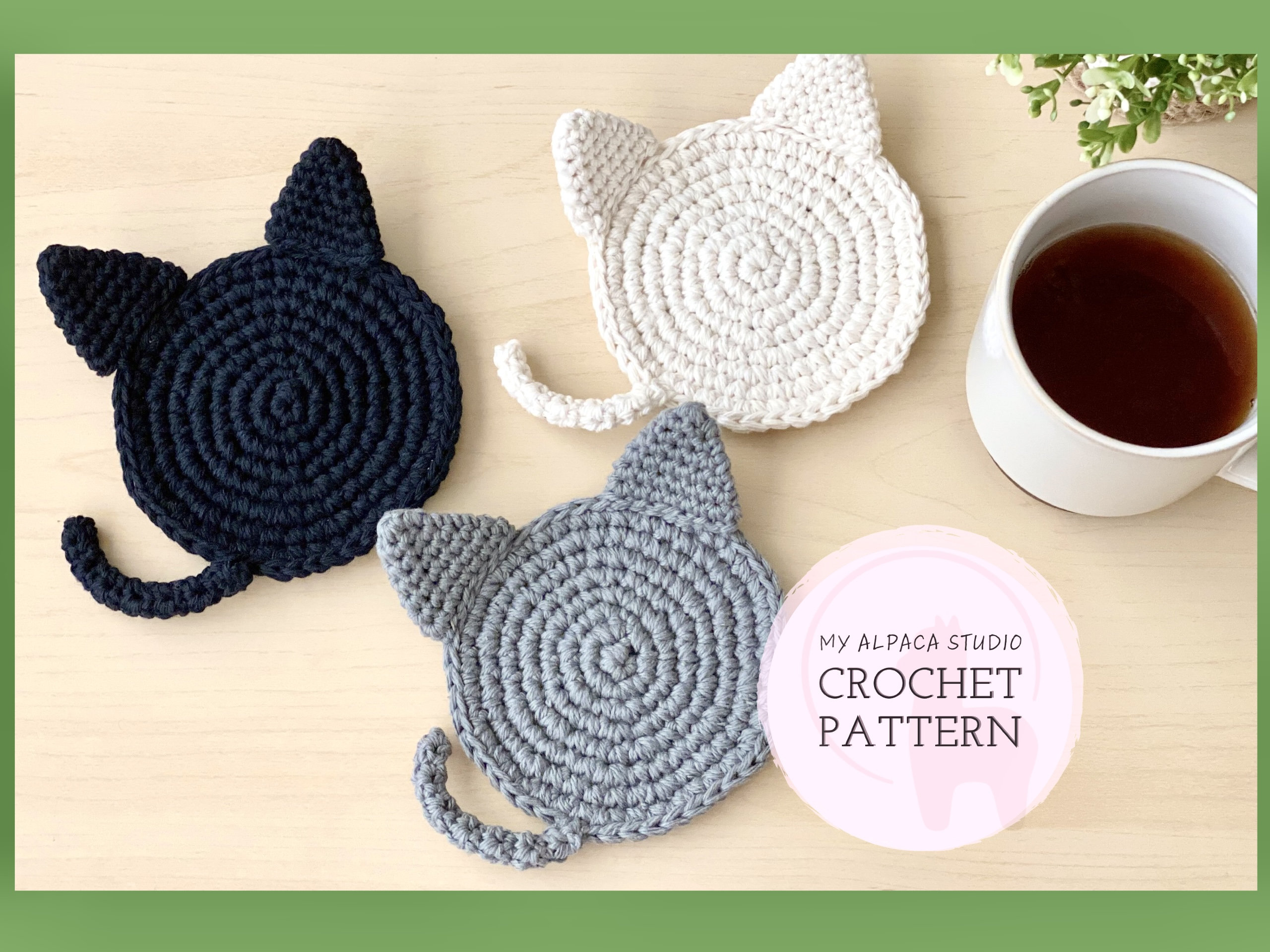 Crochet PATTERN: Minimalist Cat Coaster Instant Download PDF Kitty Mug Rug  Farmhouse Table Decor DIY Amigurumi Coaster Cat Lover Gift 