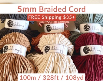 BOBBINY 5mm Braided Cord (1 ct)| 328ft, 100m, 108yd| FREE SHIPPING 35+ usd| Eco Friendly| For Crochet, Knitting, Drawstring, Macrame, Craft