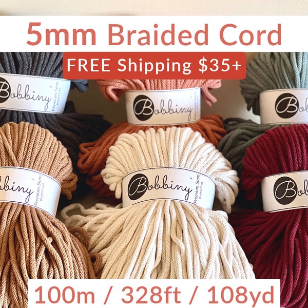 BOBBINY 5mm Braided Cord (1 ct)| 328ft, 100m, 108yd| FREE SHIPPING 35+ usd| Eco Friendly| For Crochet, Knitting, Drawstring, Macrame, Craft