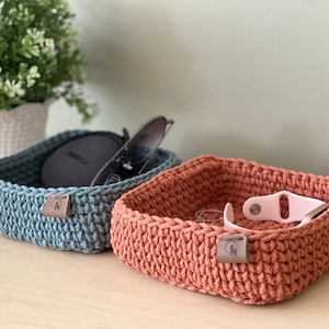 6&quot; Square Storage Basket (1 ct)| Hand-crocheted| Minimalist Rectangle Tray| Multi-purpose Organizer - Bathroom, Bedroom, Entryway, Pantry