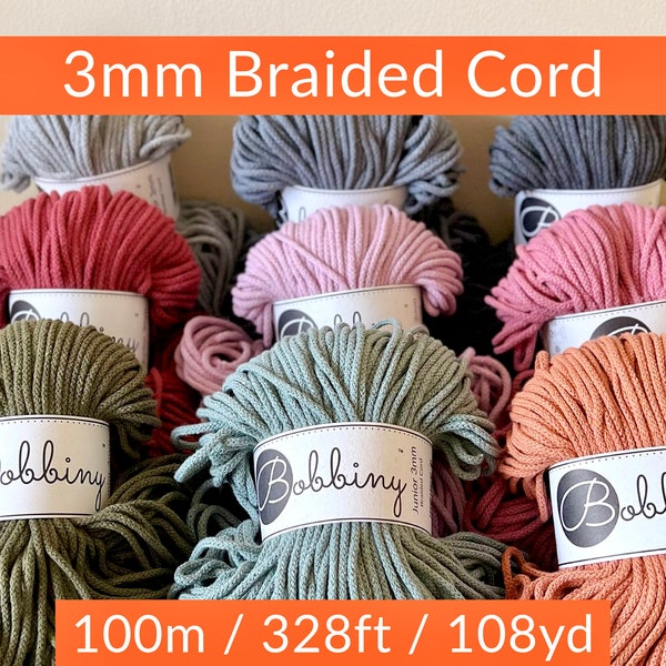 BOBBINY 3mm Braided Cord (1 ct)| 328ft, 100m, 108yd| 6-super bulky cotton yarn| For Crochet, Knitting, Macrame, Craft| FREE SHIPPING 35+ usd