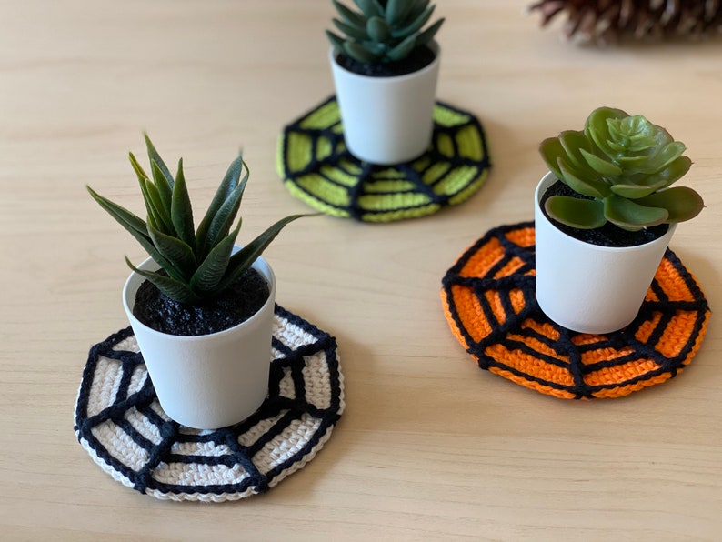 Crochet PATTERN: Halloween Spider Web Coasters DIY Halloween Table Decor Spooky Home Decor Crochet Doilies Crochet Halloween image 6