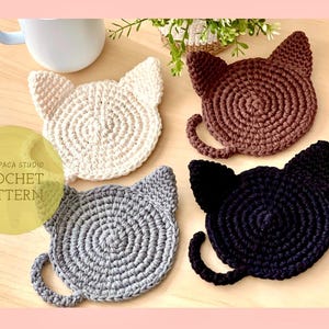 Crochet PATTERN: Minimalist Cat Coaster | Instant Download PDF | Kitty Mug Rug| Farmhouse Table Decor| DIY Amigurumi Coaster| Cat Lover Gift