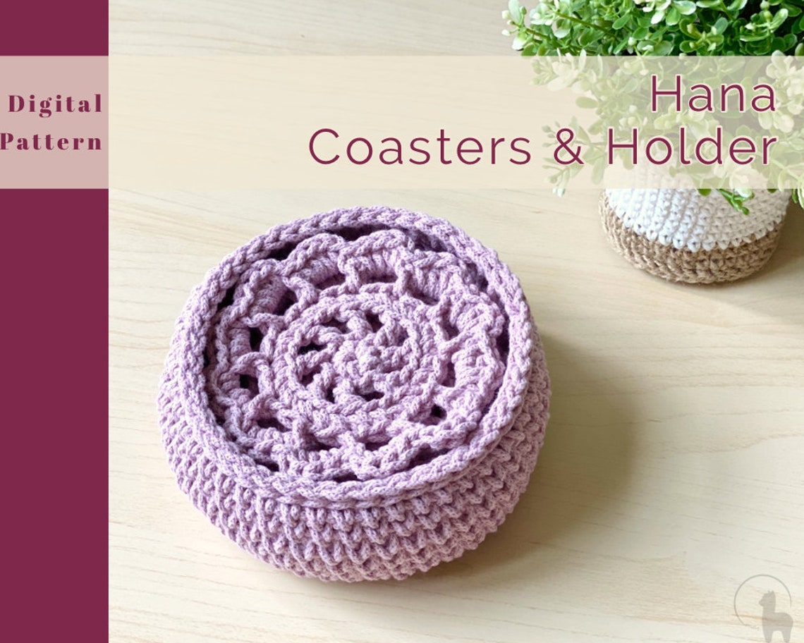 Crochet PATTERN Flower Coasters & Holder Hana Instant Etsy