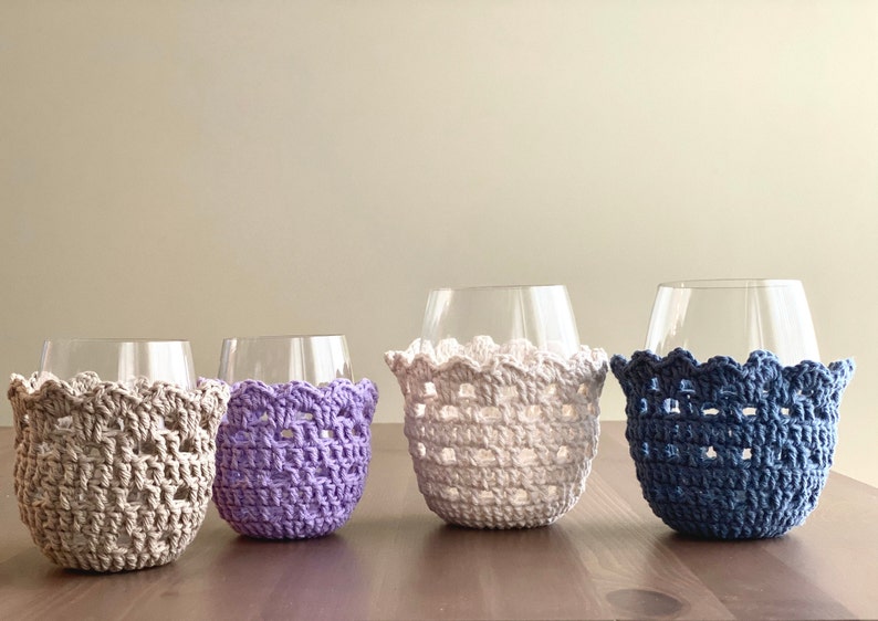 Crochet Wine Glass Cozy Pattern PDF Stemless2 sizes Lace Etsy