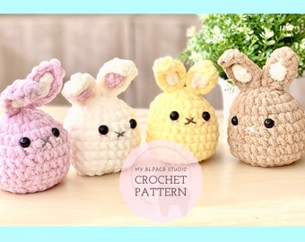 Crochet Bunny Plushie PATTERN: Fluffy Lil Bunny (ENG) | Quick & Easy Blanket Yarn Plush Toy| Easter Handmade| Kawaii Chibi Stuffed Animal