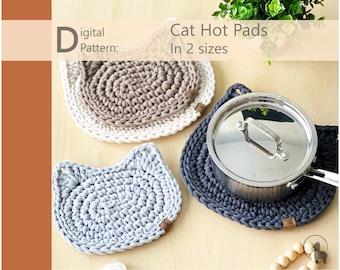 Crochet Pattern: Cat Hot Pad, Chunky Potholder, Kitchen Decor (PDF Download)