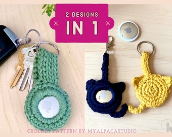 AirTag Holder Keychain CROCHET PATTERN 2 Design in 1  | Cat & Minimalist Design Apple Airtag Case | Knitted Bag Charm | Instant Download PDF