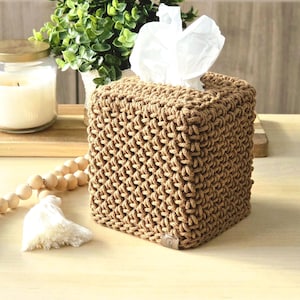Hand-Crocheted Square Tissue Box Cover Caramel