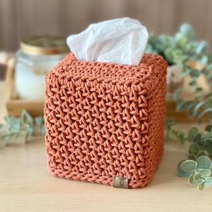Square Tissue Box Cover | Hand-crocheted w Recycled Cotton Yarn| Minimalist Home Decor| Eco Handmade Gift for Housewarming, Birthday & more!