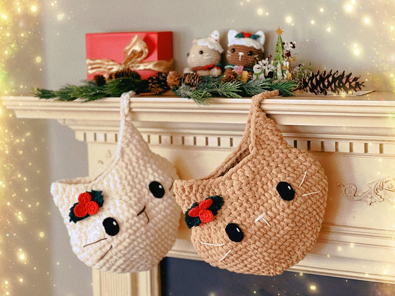 Crochet PATTERN: Christmas Cat Stocking Cute Christmas Decor for Cat Lovers Holiday Gift Idea Stocking for Pet Quick n Easy image 10