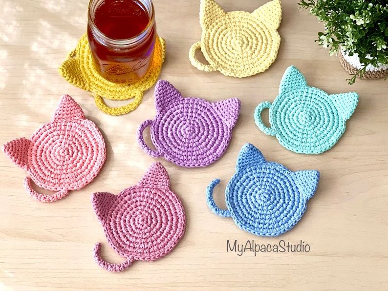 Crochet PATTERN: Minimalist Cat Coaster Instant Download PDF Kitty Mug Rug Farmhouse Table Decor DIY Amigurumi Coaster Cat Lover Gift image 7