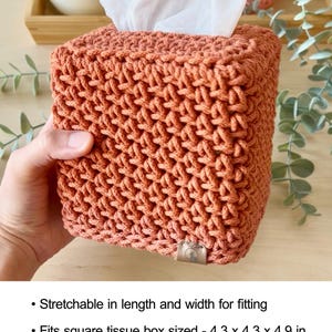 Hand-Crocheted Square Tissue Box Cover Terra Cotta