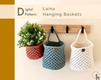 Crochet PATTERN: Hanging Basket in 2 sizes| Instant Download PDF| Minimalist Modern Home Decor| Multipurpose Organizer for Entryway, Kitchen