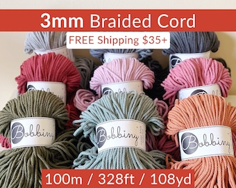 BOBBINY 3mm Braided Cord (1 ct)| 328ft, 100m, 108yd| FREE SHIPPING 35+ usd| 6-super bulky cotton yarn| For Crochet, Knitting, Macrame, Craft