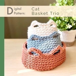Crochet PATTERN: Cat Basket Set | Instant Download PDF | Minimalist Modern Home Decor | All-purpose Organizer for Entryway, Bed/Bathroom