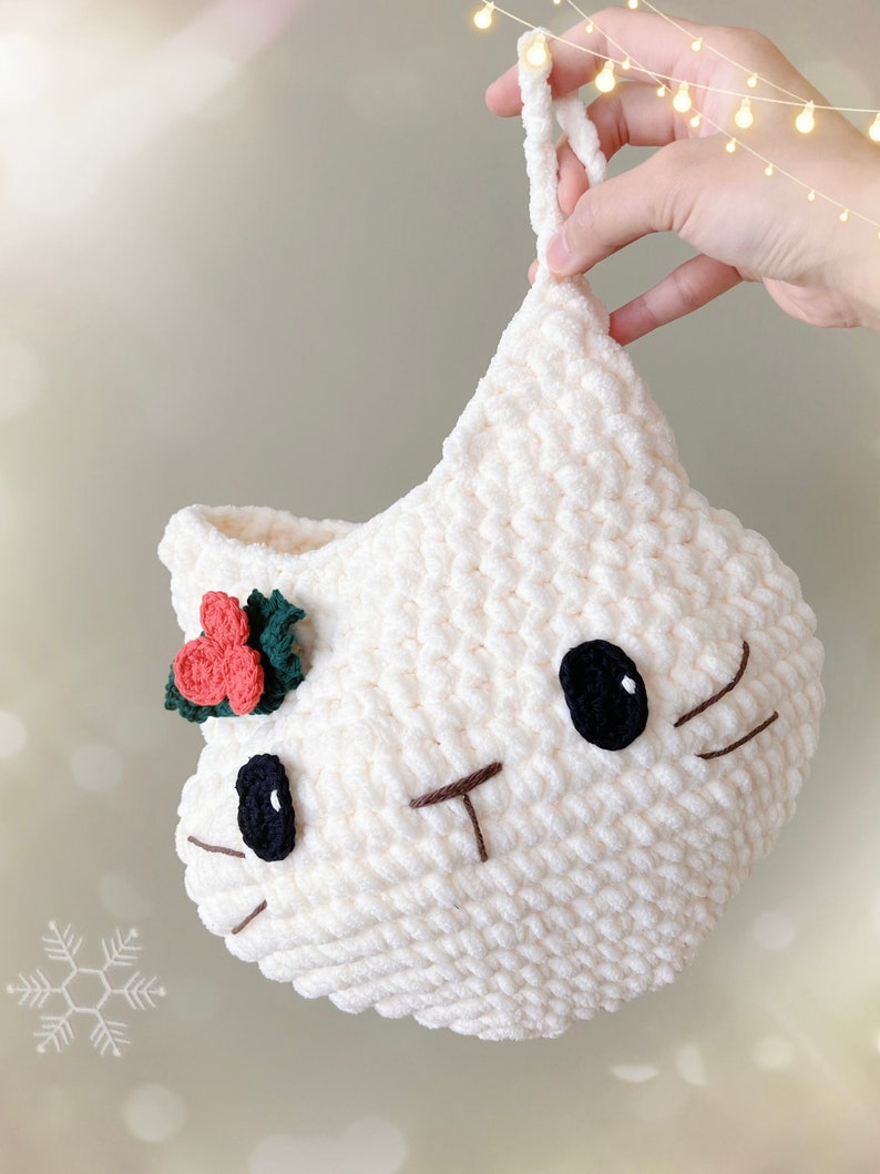 Crochet PATTERN: Christmas Cat Stocking Cute Christmas Decor for Cat Lovers Holiday Gift Idea Stocking for Pet Quick n Easy image 4