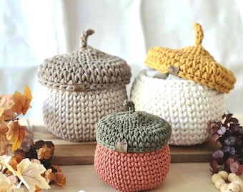 Acorn Basket with Lid (2 sizes option)- Multipurpose Organizer, Fall Home Decor