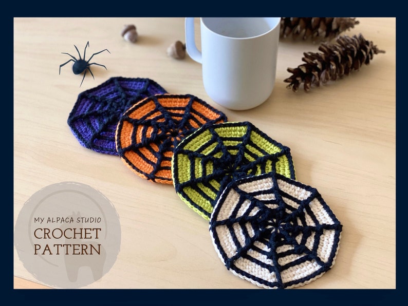 Crochet PATTERN: Halloween Spider Web Coasters DIY Halloween Table Decor Spooky Home Decor Crochet Doilies Crochet Halloween image 1