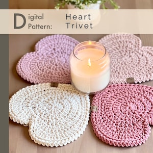 MODELLO all'uncinetto: Sottopentola a forma di cuore / PDF scaricabile immediatamente / Sottobicchiere grande / Decorazione da tavolo in stile fattoria moderna / Centrini con piante in vaso / Centrotavola