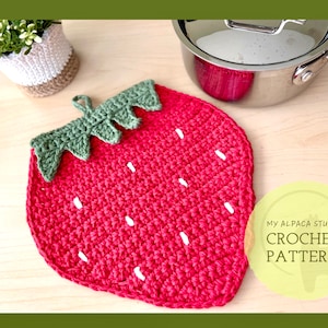 Crochet PATTERN: Strawberry Hot Pad/Trivet | Cute Kitchen Decor | Hangable Potholder | Spring Summer Table Decor | Housewarming Gift