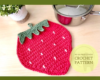 Crochet PATTERN: Strawberry Hot Pad/Trivet | Cute Kitchen Decor | Hangable Potholder | Spring Summer Table Decor | Housewarming Gift