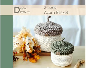 Crochet Pattern:  Acorn Basket in 2 sizes, Fall Decor Organizer (PDF Download)