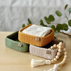 Hand-Crocheted Square Basket (6"), Minimalist Modern Organizer