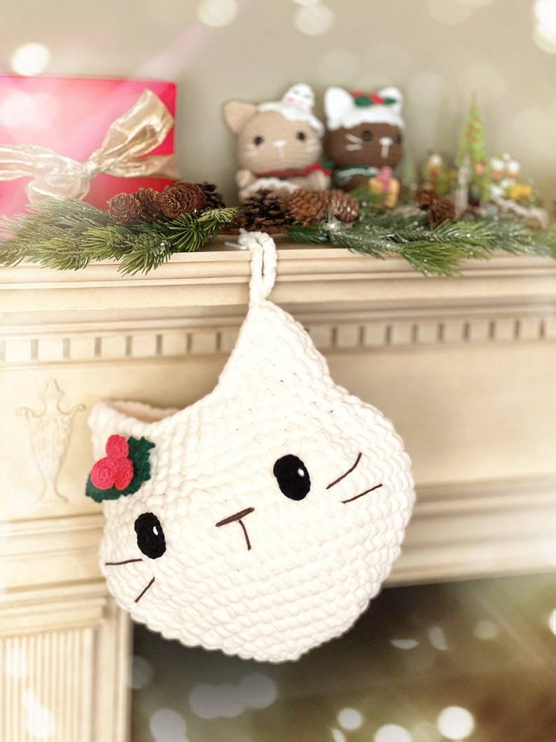 Crochet PATTERN: Christmas Cat Stocking Cute Christmas Decor for Cat Lovers Holiday Gift Idea Stocking for Pet Quick n Easy image 9