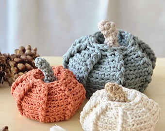 Large Pumpkin Basket with Lid: Hand-crocheted, 100% Cotton