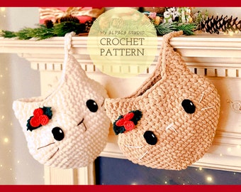 Crochet PATTERN: Christmas Cat Stocking | Cute Christmas Decor for Cat Lovers | Holiday Gift Idea | Stocking for Pet | Quick n Easy