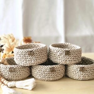 Cesta pequeña de almacenaje - Tejida a mano a ganchillo, 100% algodón, envío gratuito a EE. UU.