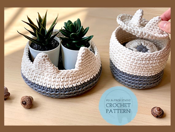 Crochet PATTERN: Cat Organizer Basket Set | 2 sizes & designs | Bathroom Storage | Countertop, Desktop, Entryway organizer | Cat Lovers Gift