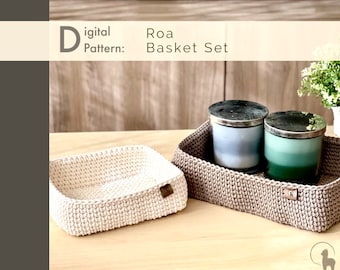 Crochet PATTERN: Rectangular Basket Set | 2 sizes in 1 | Minimalist Modern Home Decor | Multipurpose Organizer for Entryway, Bathroom, Desk