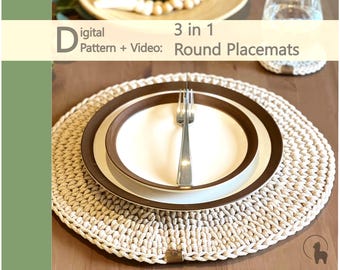 Pattern and Video: Crochet Round Placemat in 3 Designs, Adjustable in size (up to 15")