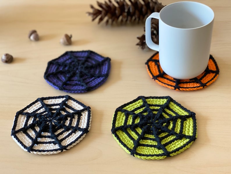 Crochet PATTERN: Halloween Spider Web Coasters DIY Halloween Table Decor Spooky Home Decor Crochet Doilies Crochet Halloween image 3