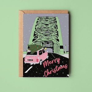 Rijden naar huis voor kerstgroetkaart | Tyne Bridge | Newcastle Gift | Geordies |