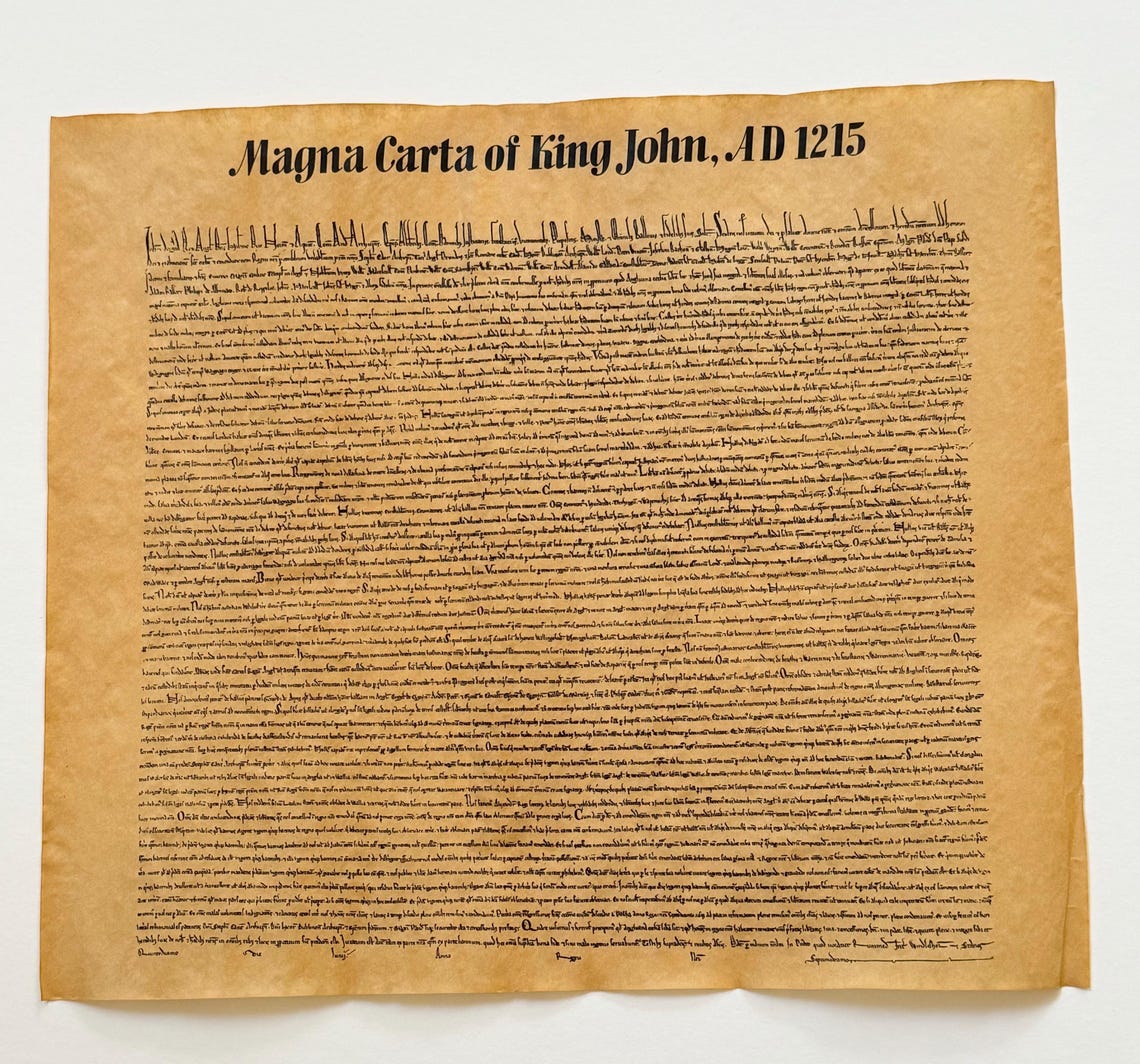 Magna Carta Print King John 1215 Historical Document Reproduction 16 