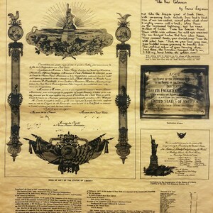 Poster Poster Deed to Statue of Liberty 1884 reproduction original deed in French, English translation on parchment paper size 14&quot; x 16&quot;