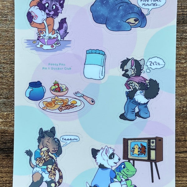 Saturday Morning Sticker Sheet ABDL Babyfur Furry Agere