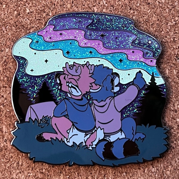 Stargazing #033 Poofy Pins Deer Raccoon Camping Stargazing ABDL Babyfur Furry Fursona Enamel Pin