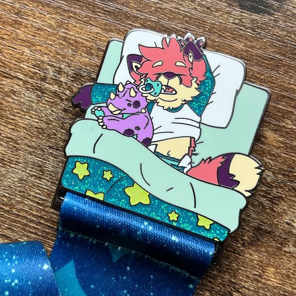 Sleepy Fox Paci-Clip Pin | ABDL Babyfur Furry Fursona Enamel Pin Pacifier Clip | Poofy Pins