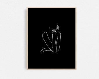 minimalist line drawing art, wall art prints, bedroom decor, black and white art, modern line drawing, gift for women