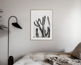 Black and white cactus wall art prints,  art, minimalist poster, bedroom decor, photography, landscape, office decor, natural