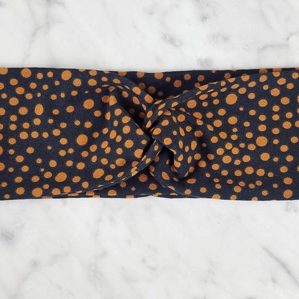 Twist Knot Adult Orange Polka Dot Headband, Black and Orange Headband, Yoga Headband, Gym Headband, Nurse Headband, fall, boho, FreeVineCo