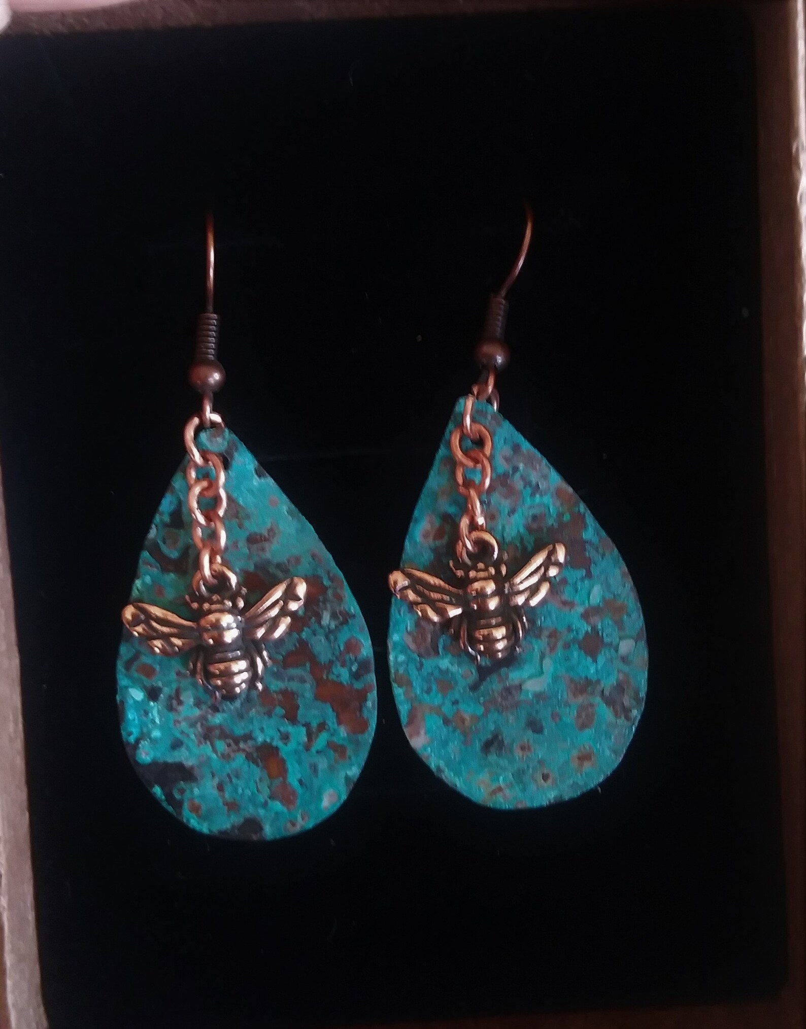 Copper earrings Copper patina earring Teardrop earring Boho Etsy