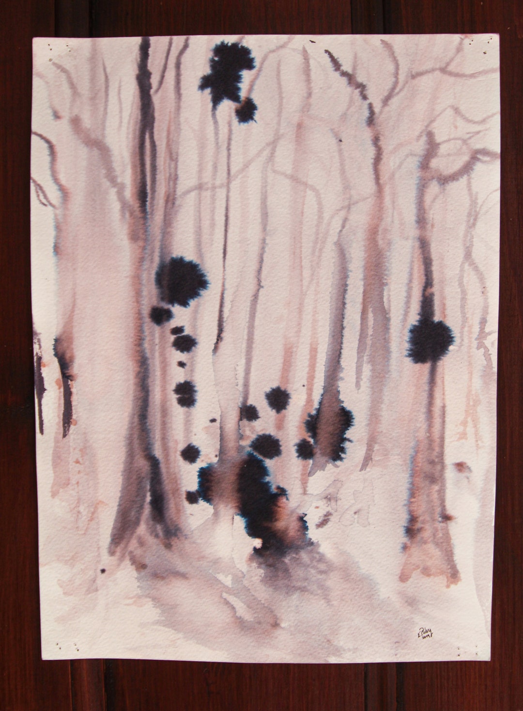 Aspen Ink Painting Ink Blot Painting Impressionistic Forest pic